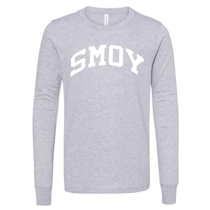 SMOY White Curved Block on Long Sleeve Tee - Youth-Athletic Grey-Small-Lemons and Limes Boutique