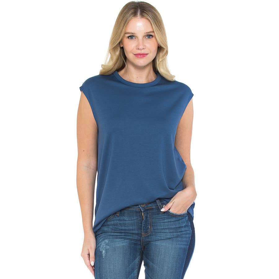 Women's Sleeveless Waist Length Sporty Top in Heather Blue--Lemons and Limes Boutique