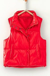 Stand Up Collar Relaxed Cropped Puffer Vest in Fuchsia--Lemons and Limes Boutique