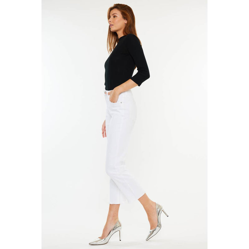 High Rise Cropped Straight Leg Jeans in White by Kan Can USA--Lemons and Limes Boutique