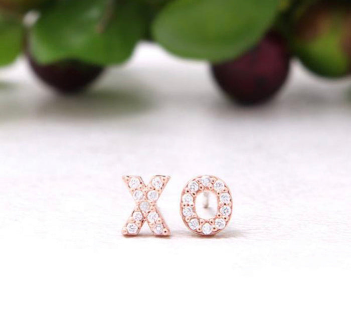 Pave XO Stud Earrings-Rose Gold-Lemons and Limes Boutique