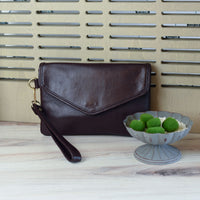 Baldwin Genuine Leather Clutch-Chocolate Brown-Lemons and Limes Boutique