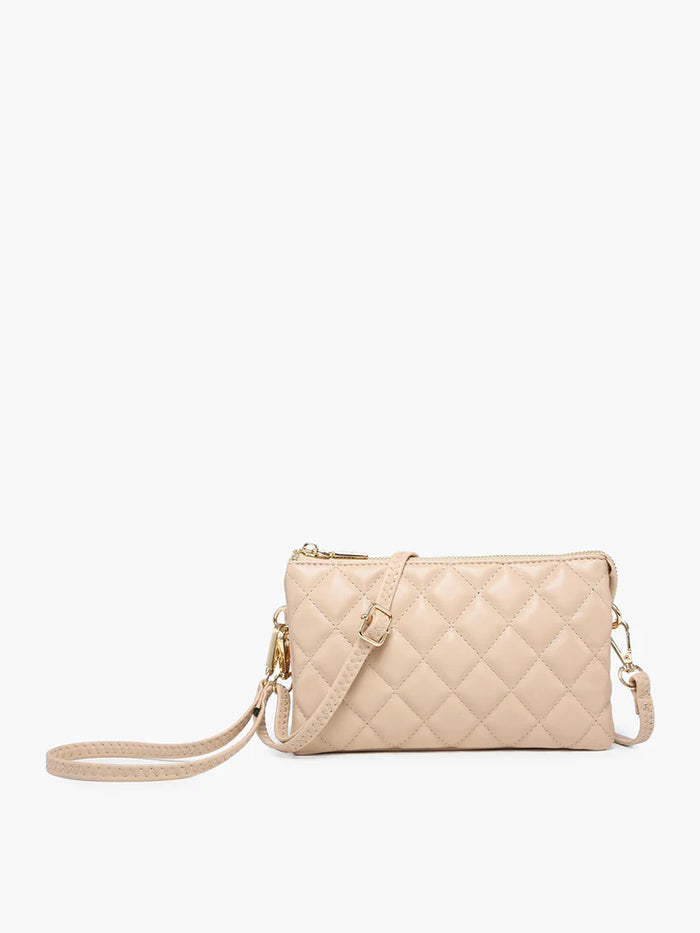 Riley Quilted 3 Compartment Crossbody Wristlet in Tan--Lemons and Limes Boutique