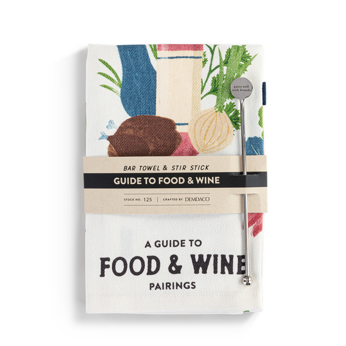 Food and Wine Pairings Bar Towel & Stir Stick Set--Lemons and Limes Boutique