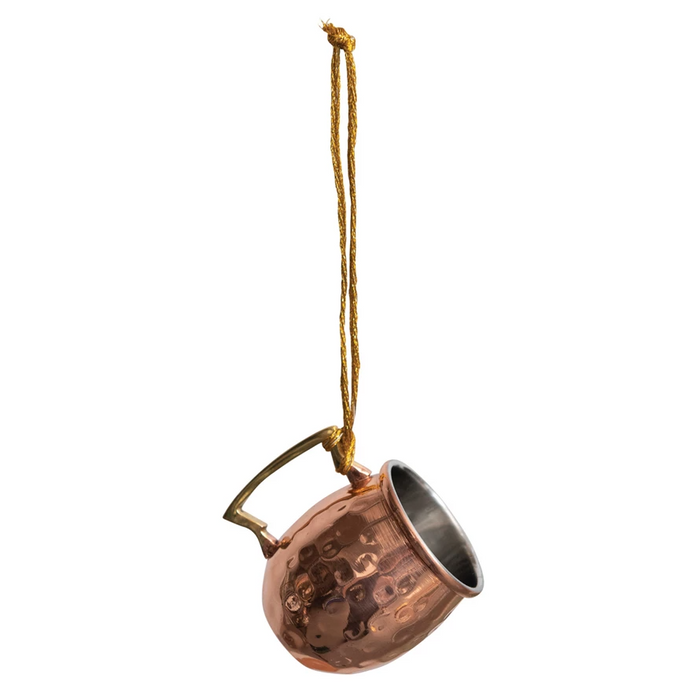 2-1/2"H Hammered Stainless Steel Mule Mug Ornament, Copper Finish--Lemons and Limes Boutique