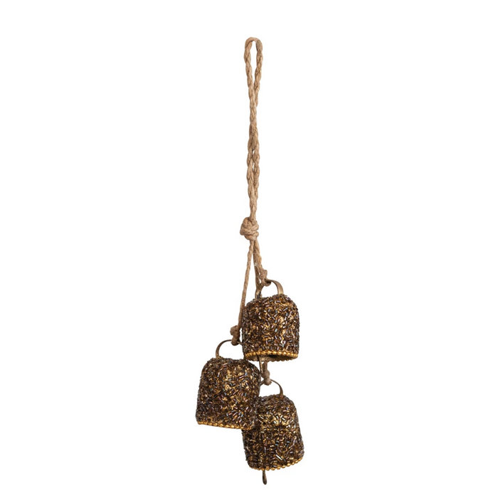 Hanging Metal Bells w/ Glass Beads, Glitter & Jute Rope--Lemons and Limes Boutique
