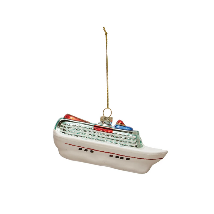 Hand-Painted Glass Cruise Ship Ornament w/ Glitter, Multi Color--Lemons and Limes Boutique