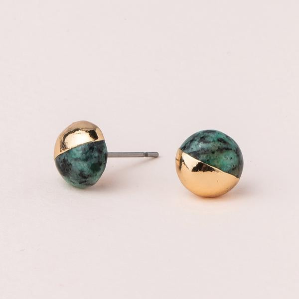 Dipped Stone Stud - African Turquoise/Gold-Stud Earrings-Lemons and Limes Boutique