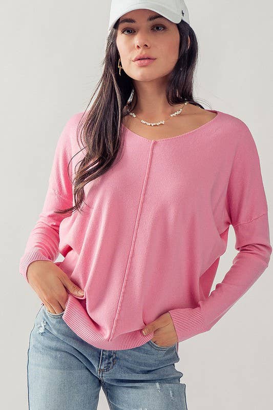 Soft High-Low Tunic Sweater in Flamingo--Lemons and Limes Boutique