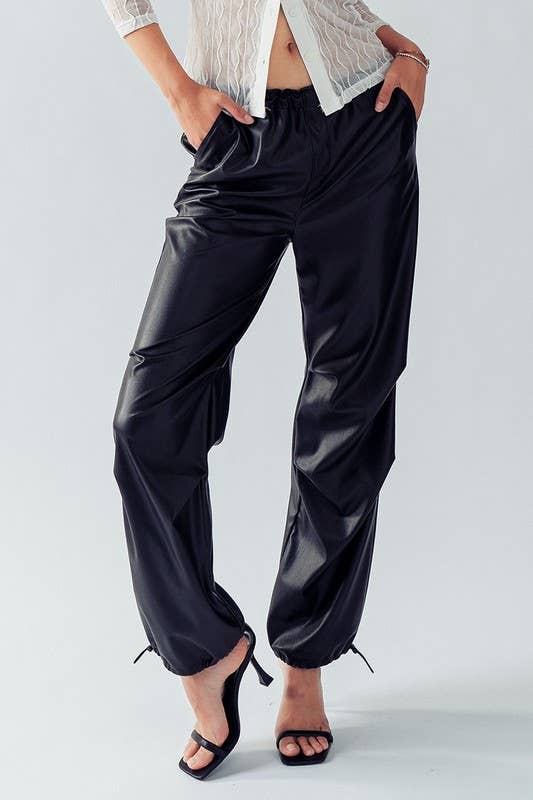 Bella Toggle Waist Leather Pants in Black--Lemons and Limes Boutique