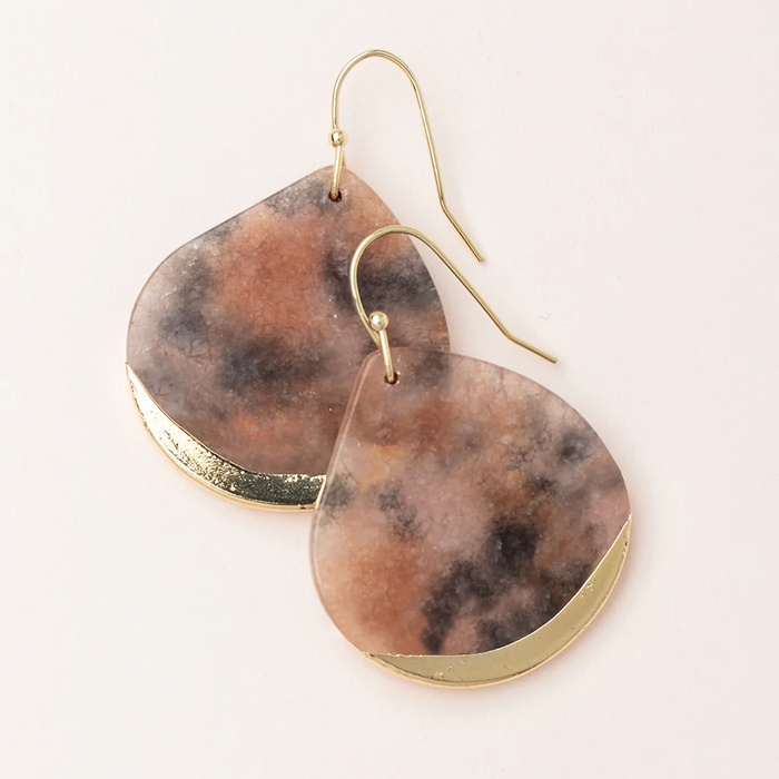 Stone Dipped Teardrop Earring - Pink Agate/Gold-Dangle Earrings-Lemons and Limes Boutique