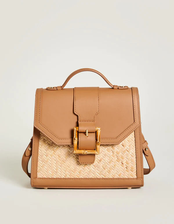 Spartina Rattan Beatrice Satchel Crossbody in Caramel--Lemons and Limes Boutique
