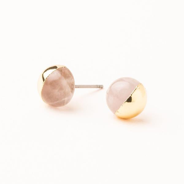 Dipped Stone Stud - Rose Quartz/Gold-Stud Earrings-Lemons and Limes Boutique