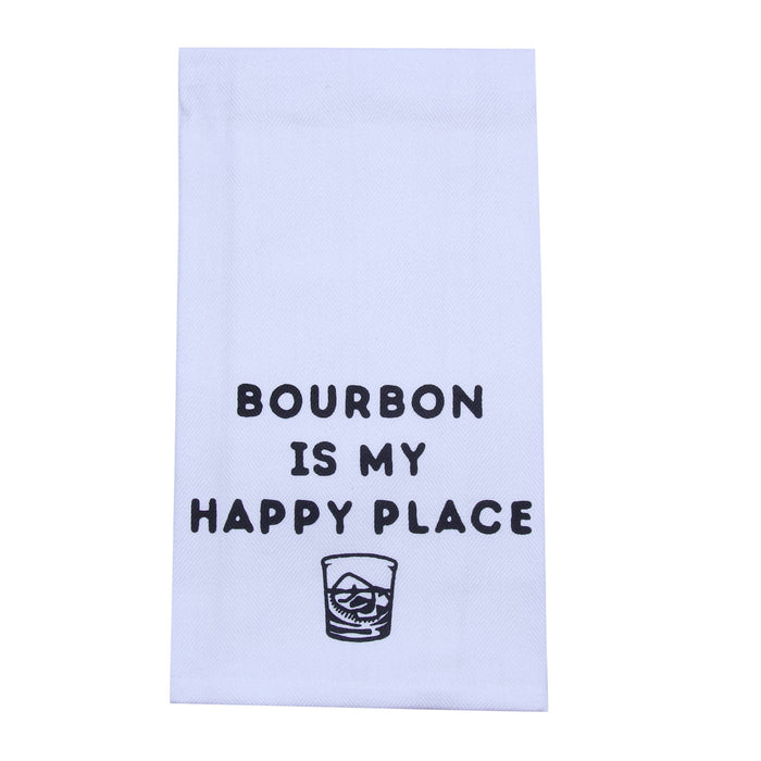 Bourbon is My Happy Place Tea Towel - Alcohol Gift - Bar--Lemons and Limes Boutique