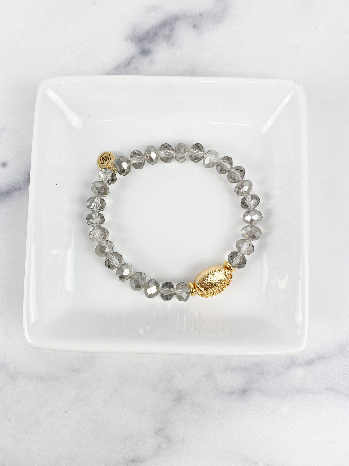Bracelet Crystal Beaded Gold Football in Mystic Gray--Lemons and Limes Boutique
