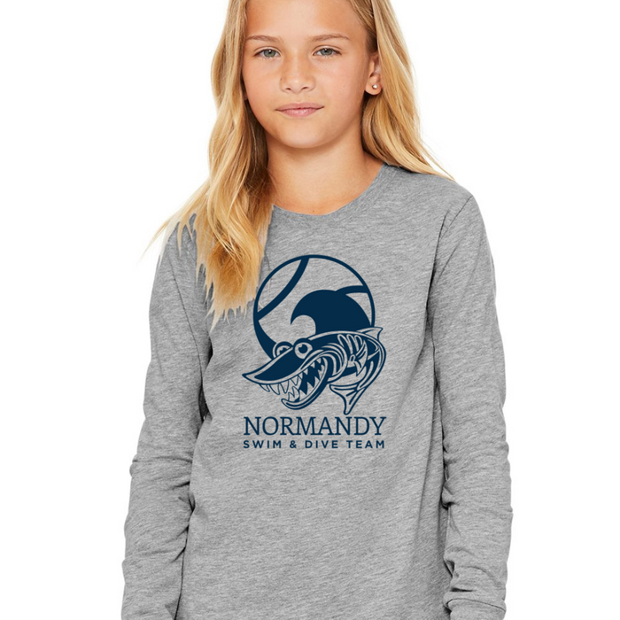 Normandy Swim and Dive Team Heather Grey Long Sleeve Tee-YOUTH--Lemons and Limes Boutique