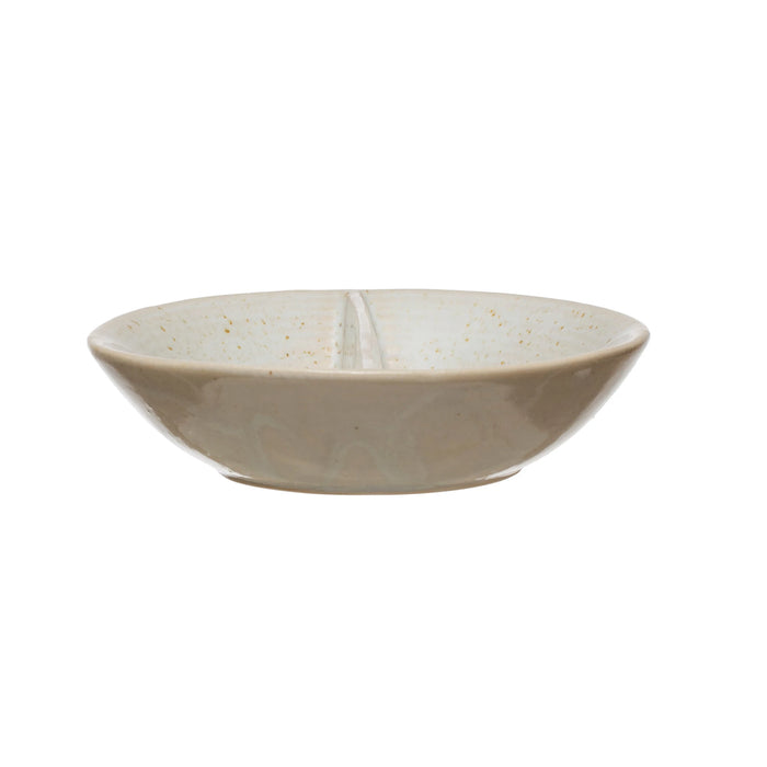 Stoneware Pinch Pot with 2 Sections, Reactive Glaze, Bone Color - Each Varies-Decor-Lemons and Limes Boutique
