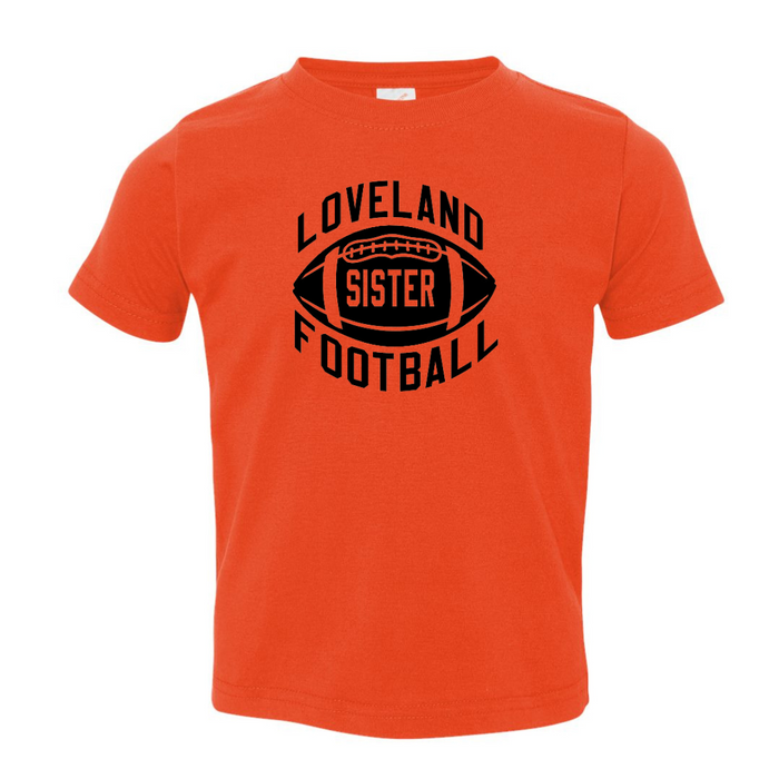 Loveland Football Sister T-Shirt on Orange-YOUTH--Lemons and Limes Boutique