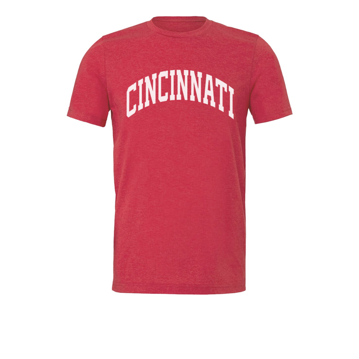 Cincinnati Block Curve T-Shirt on Heathered Red--Lemons and Limes Boutique