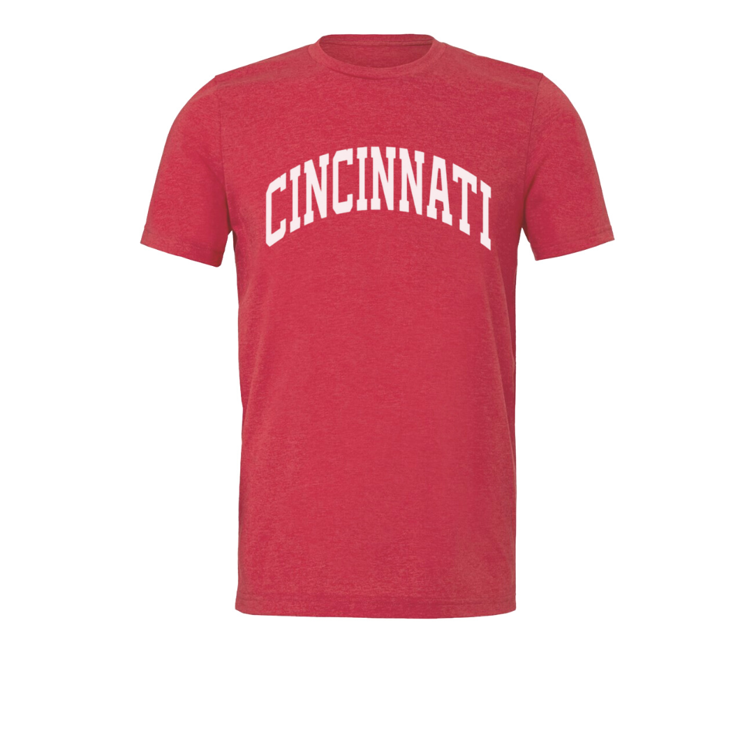 Cincinnati Block Curve T-Shirt on Heathered Red--Lemons and Limes Boutique