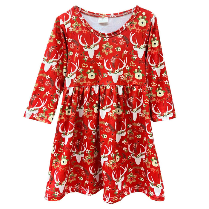 Christmas Dress in Reindeer--Lemons and Limes Boutique