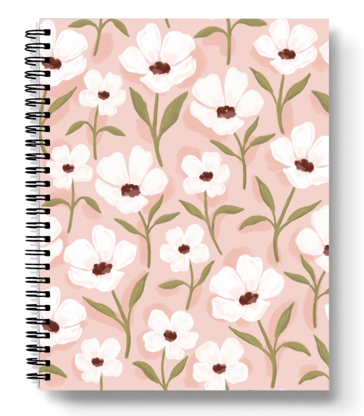 White Anemone Spiral Lined Notebook 8.5x11in. Elyse Breanne Design--Lemons and Limes Boutique