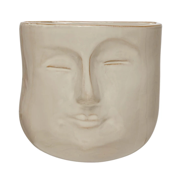 Stoneware Wall Planter with Face, Reactive Glaze--Lemons and Limes Boutique