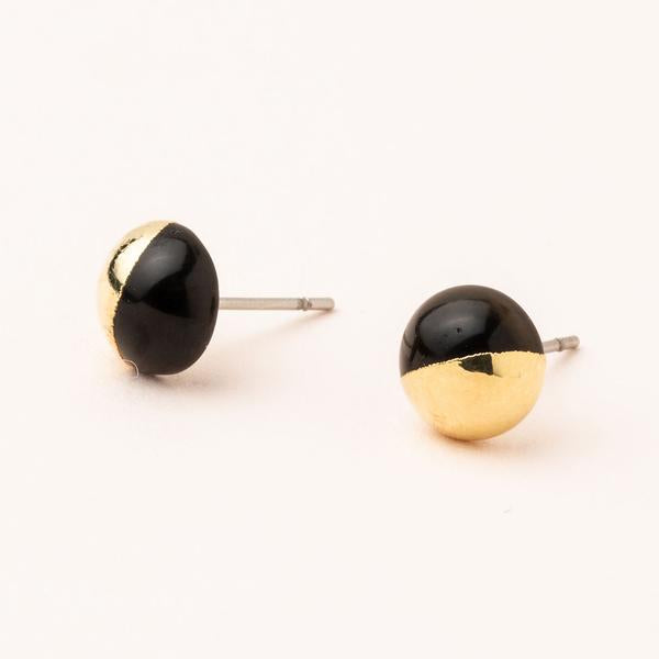 Dipped Stone Stud - Black Spinel/Gold-Stud Earrings-Lemons and Limes Boutique