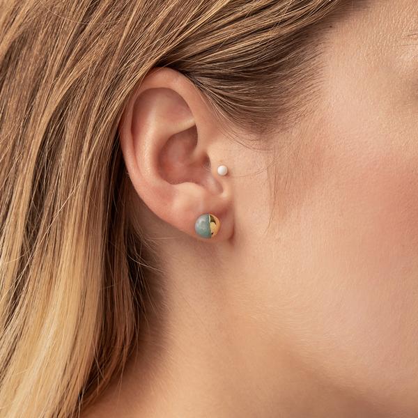 Dipped Stone Stud - Amazonite/Gold-Stud Earrings-Lemons and Limes Boutique