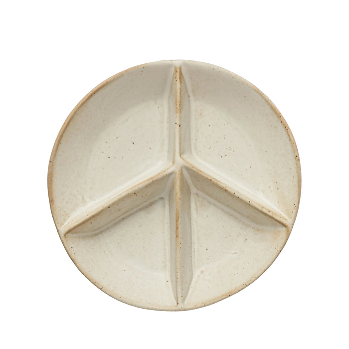 Stoneware Peace Sign Divided Dish with 4 Sections, Reactive Glaze--Lemons and Limes Boutique