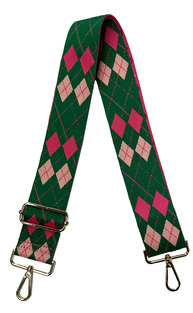 Argyle Bag Strap Green and Pink by Ahdorned--Lemons and Limes Boutique