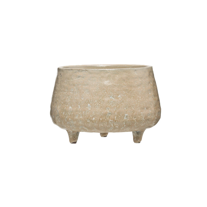 Stoneware Footed Planter, Reactive Glaze, Beige (Holds 4" Pot) (Each One Will Vary)-Decor-Lemons and Limes Boutique