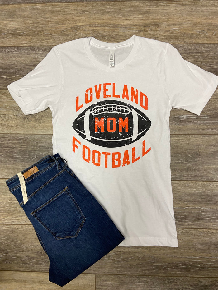 Loveland Football Mom T-Shirt on White--Lemons and Limes Boutique