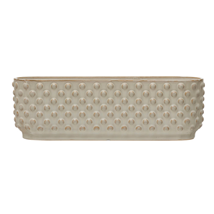Stoneware Hobnail Window Planter w/ 3 Sections, Reactive Glaze, White (Each One Will Vary)-Decor-Lemons and Limes Boutique