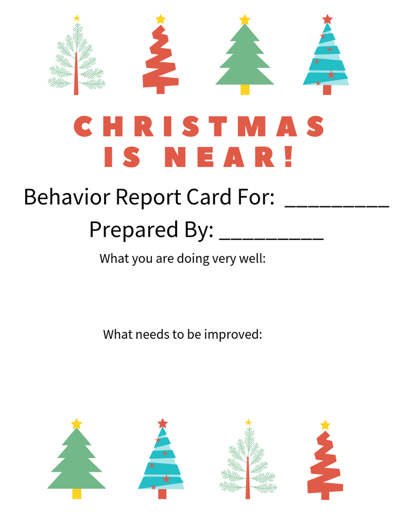 Christmas Is Near Behavior Report Card