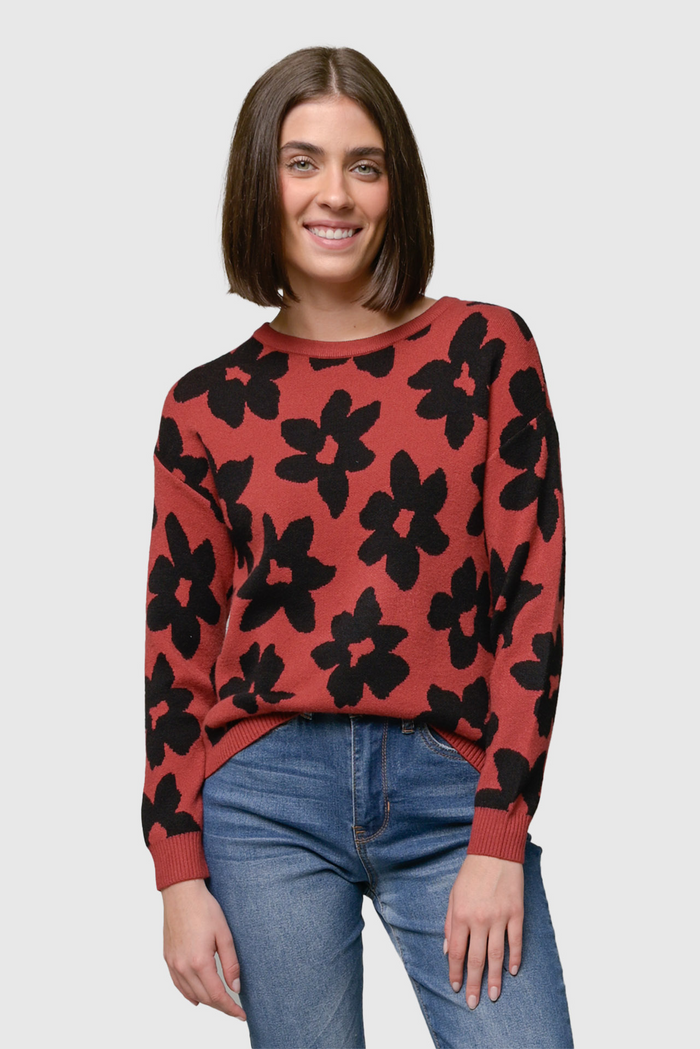 Flower Sweater in Paprika--Lemons and Limes Boutique