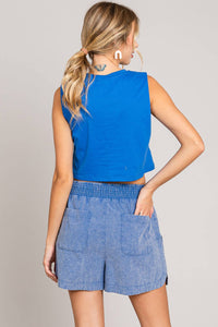 Women's Cotton Slub Casual Shorts in Royal Blue-Lemons and Limes Boutique