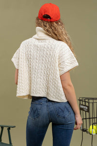 Cableknit Short Sleeve Turtleneck Sweater in Cream--Lemons and Limes Boutique