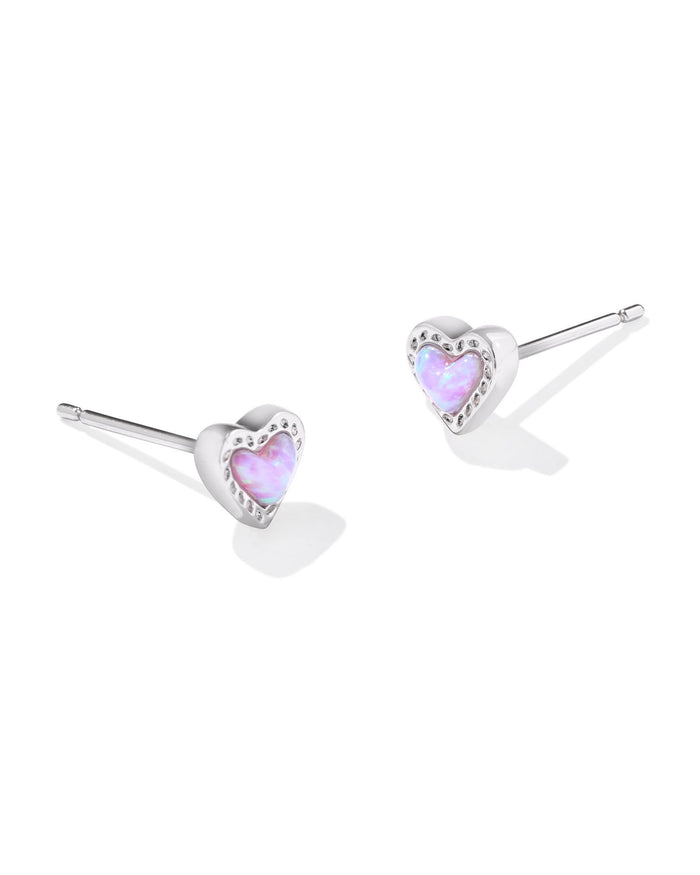 Mini Ari Heart Stud Earrings in Silver Bubblegum Pink Kyocera By Kendra Scott--Lemons and Limes Boutique