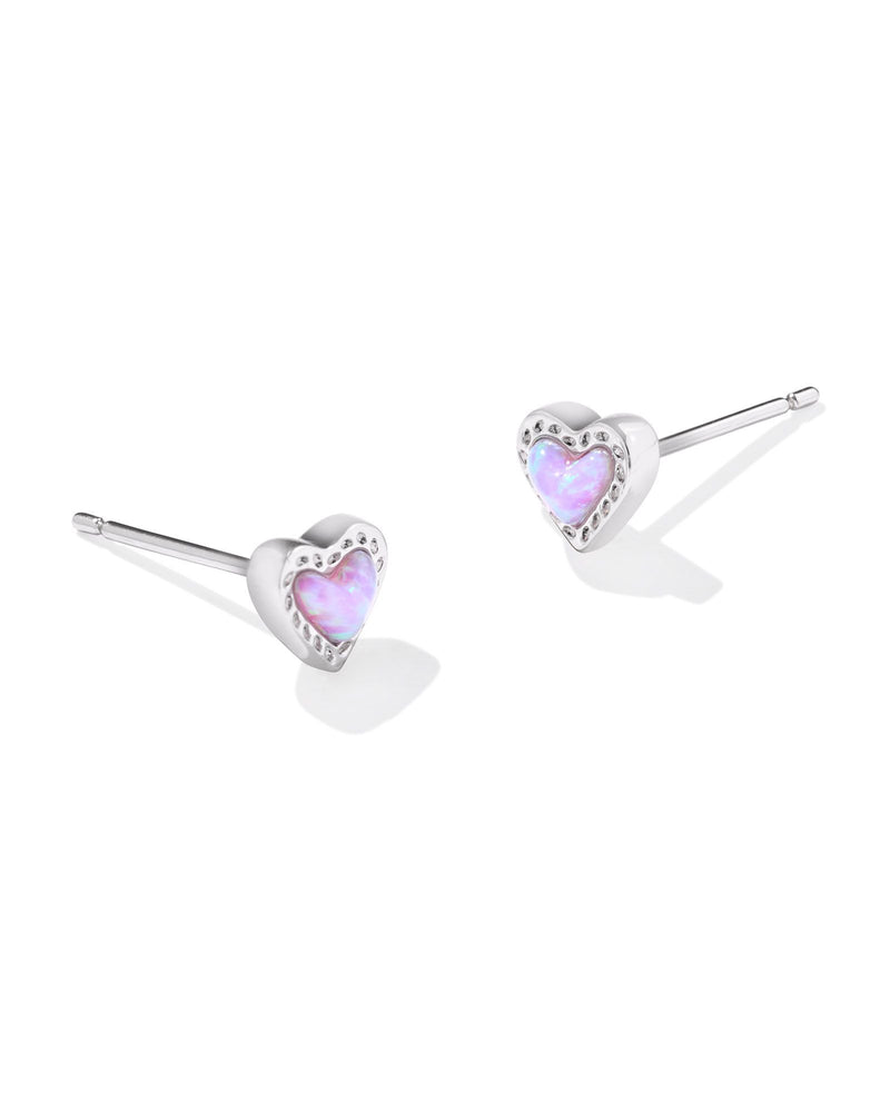 Mini Ari Heart Stud Earrings in Silver Bubblegum Pink Kyocera By Kendra Scott-Lemons and Limes Boutique