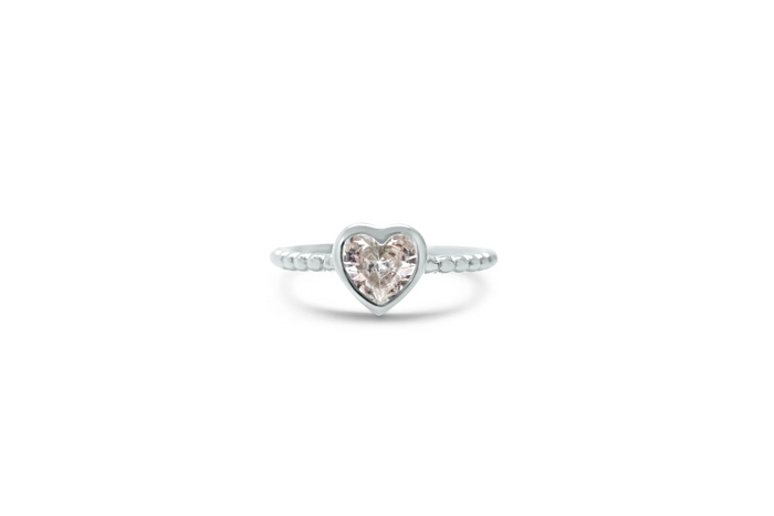Bezel Heart CZ Droplet Ring in Silver--Lemons and Limes Boutique