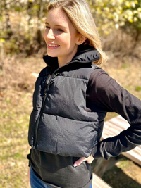 Women's Puffy Vest in Black-Lemons and Limes Boutique