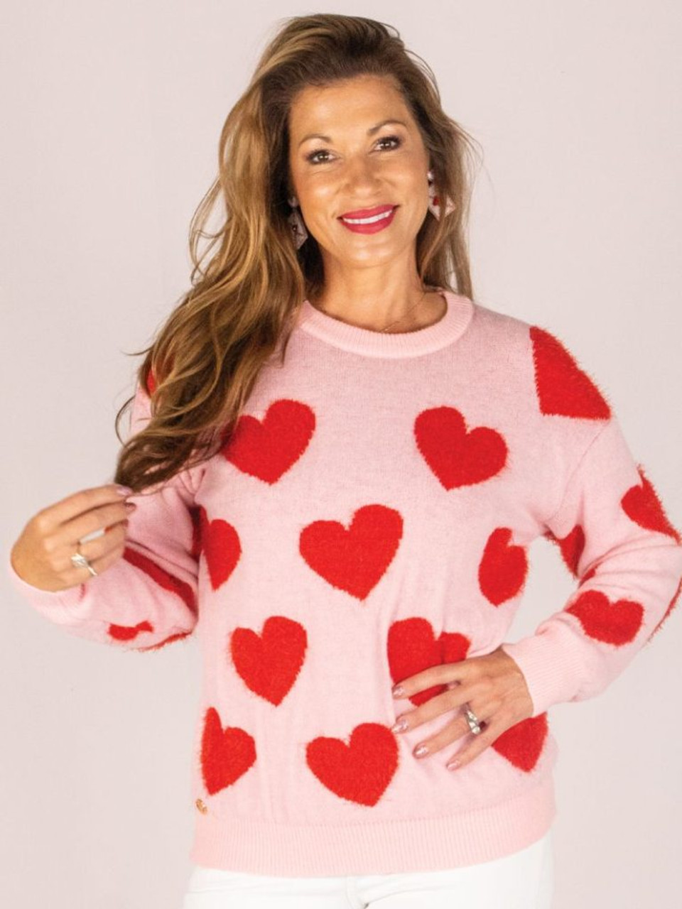 Fuzzy Heart Sweater in Pink by Simply Southern-Lemons and Limes Boutique