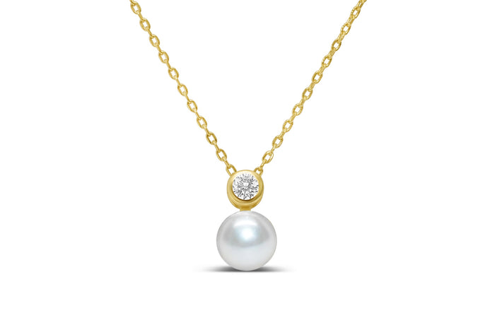 Classy girls wear pearls-Pearl bezel CZ necklace-Gold--Lemons and Limes Boutique