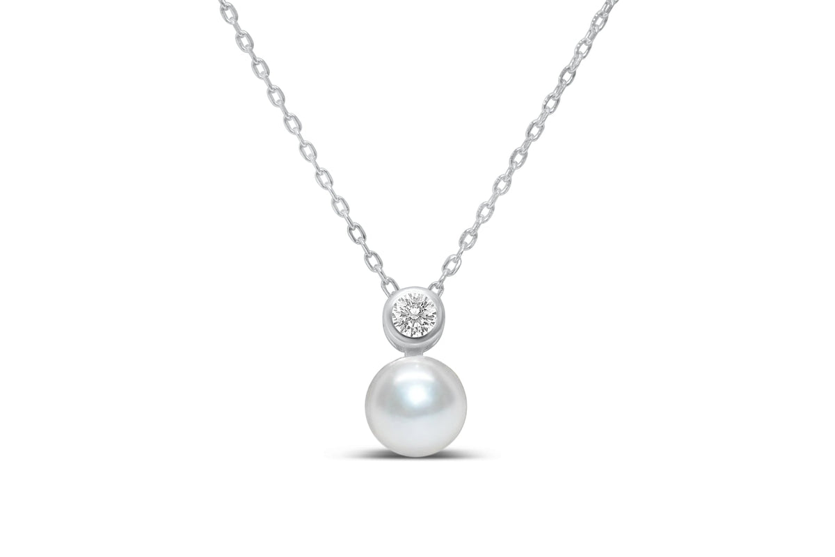 Classy girls wear pearls-Pearl bezel CZ necklace-Silver--Lemons and Limes Boutique