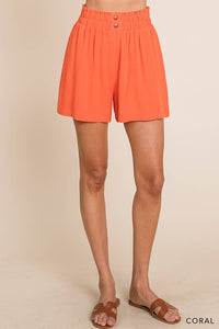 Soft Blended Button Detail Shorts in Coral-Lemons and Limes Boutique
