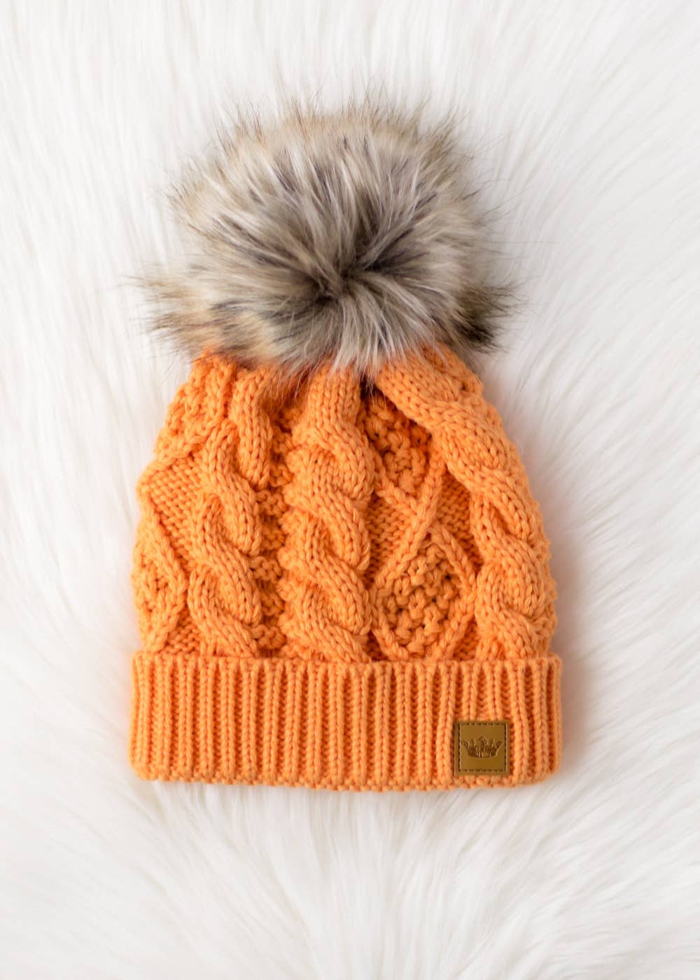 Light Orange Cable Knit Pom Hat-Lemons and Limes Boutique