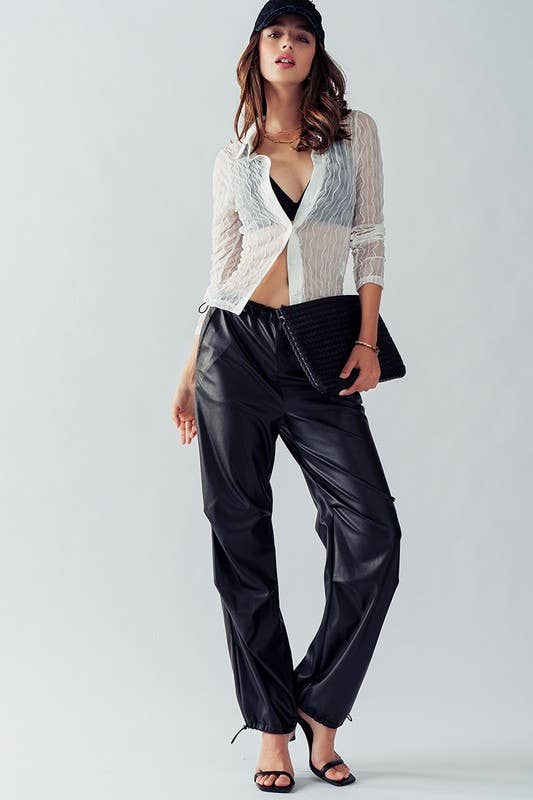 Bella Toggle Waist Leather Pants in Black--Lemons and Limes Boutique