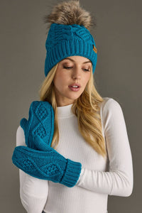 Sapphire Blue Cable Knit Pom Hat-Lemons and Limes Boutique
