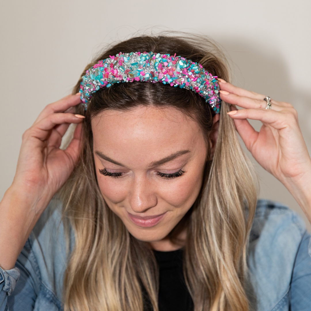 All That Glitters Headband in Bubblegum--Lemons and Limes Boutique